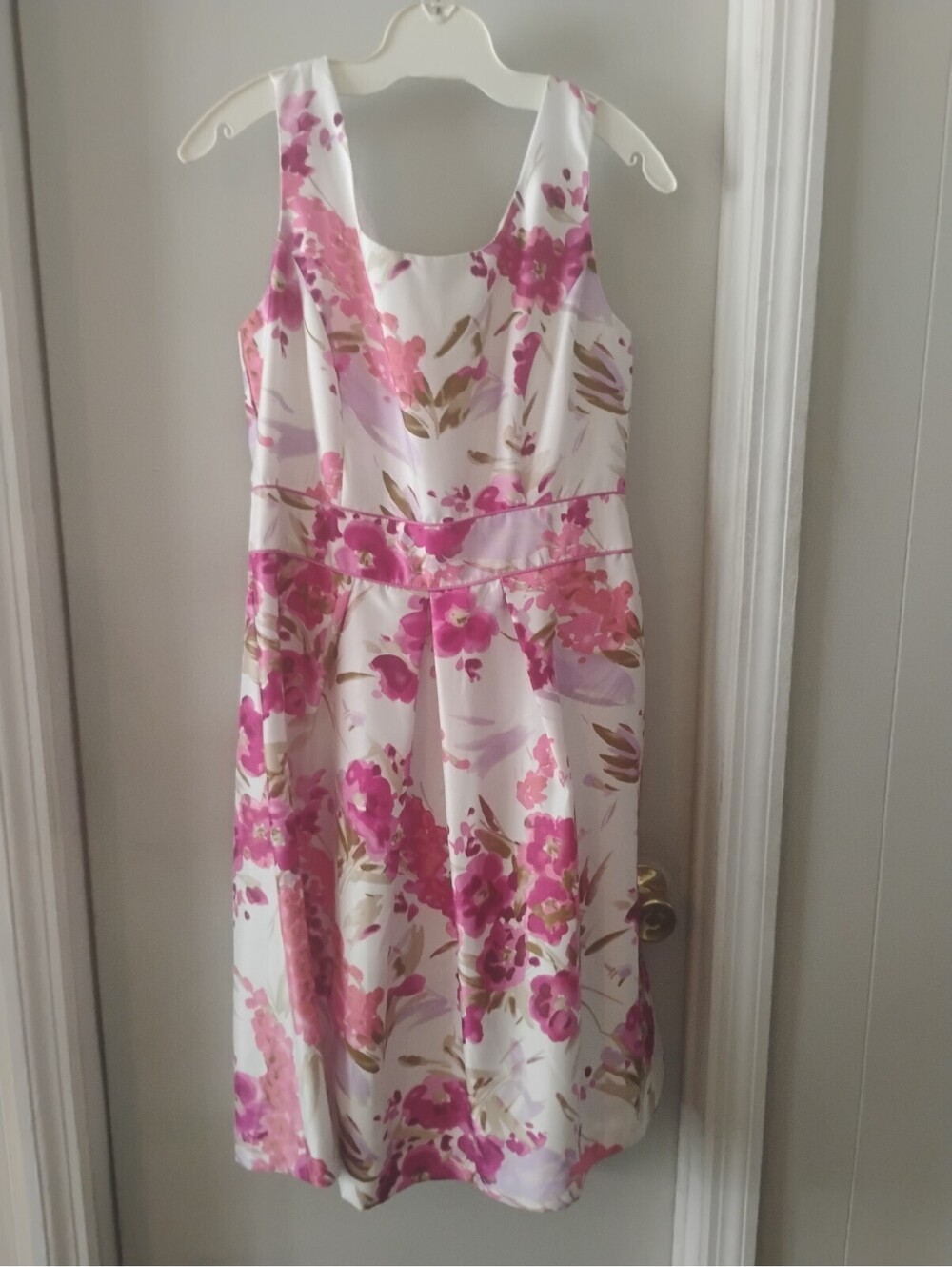 Studio I Women’s Pink Floral Fit & Flare Midi Dress Sleeveless Pleated Size 6